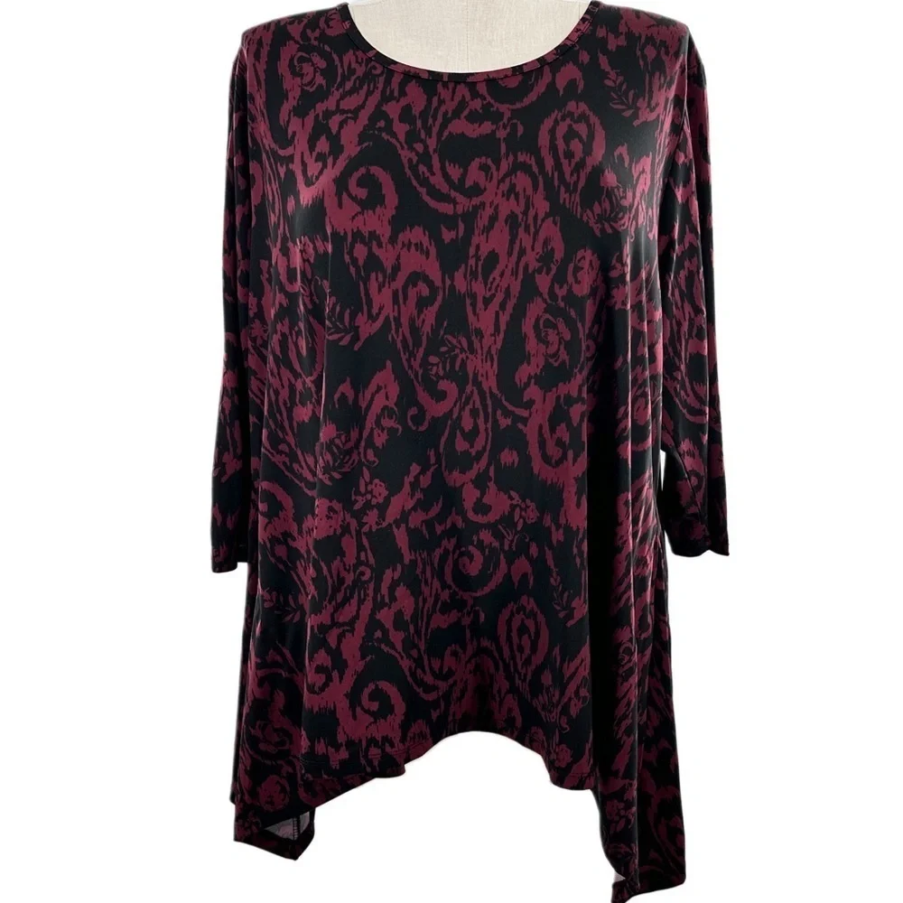 Faded Glory top size 3X 22-24W purple black Paisley asymmetrical hem career